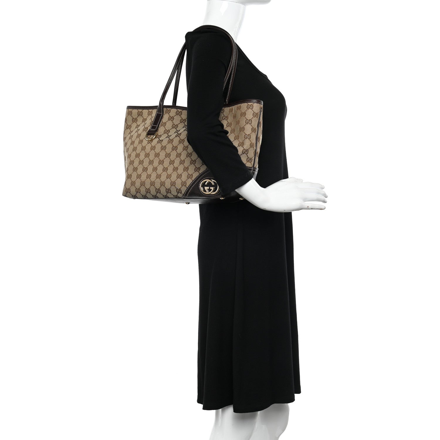Gucci Monogram Medium New Britt Tote Brown 1 of 15