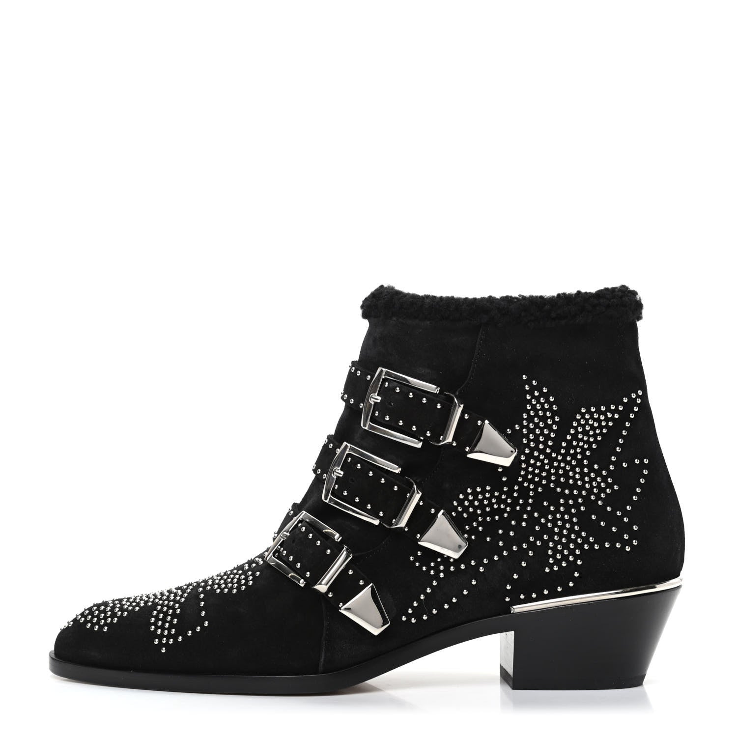 Chloe Shearling Studded Susanna Ankle Boots 39 Black 1 of 6