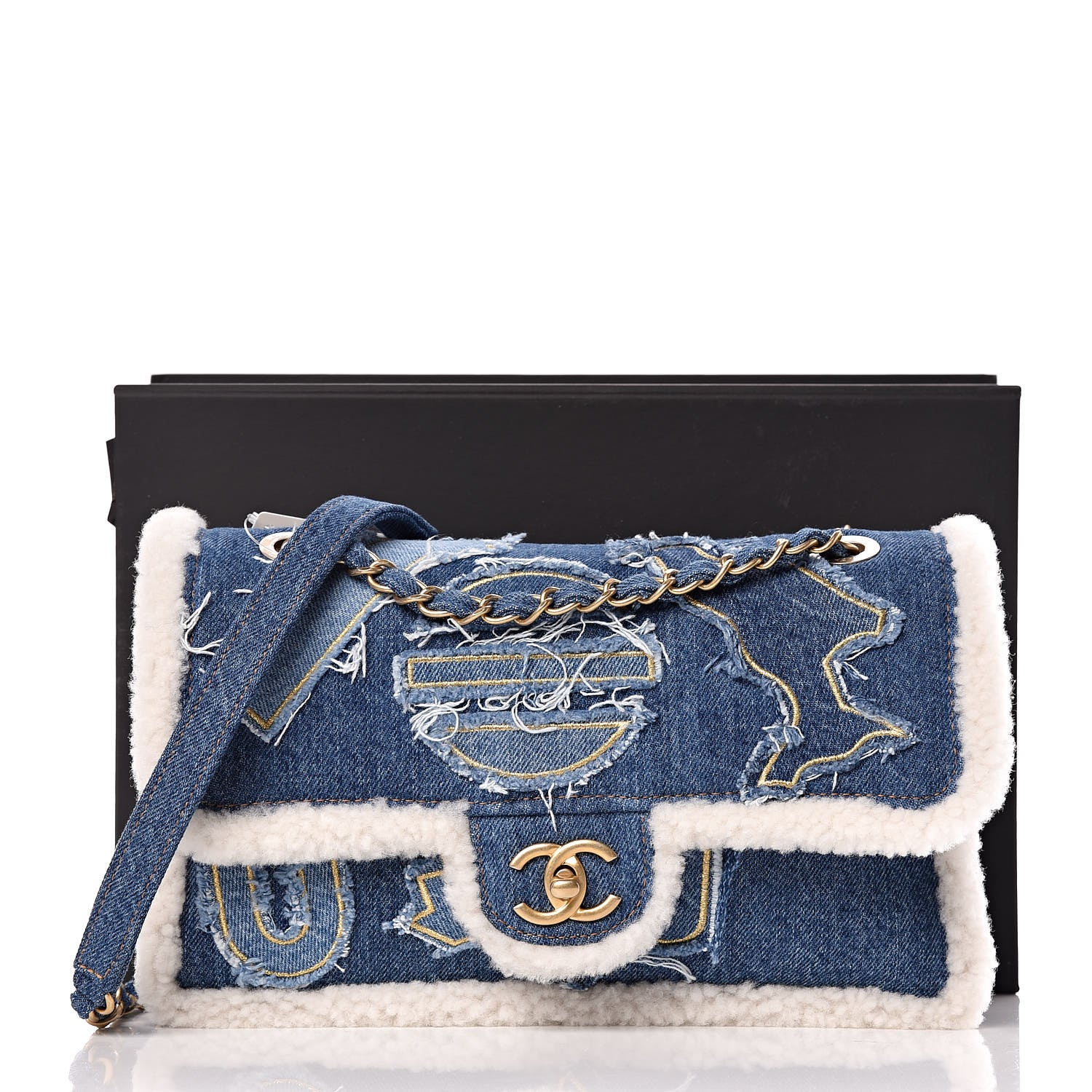 Chanel Denim Shearling Hieroglyph Flap Blue 10 of 10