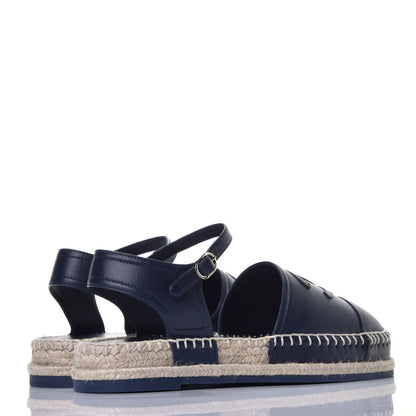 Chanel Lambskin Cap Toe CC Espadrille Sandals 38 Navy 4 of 8
