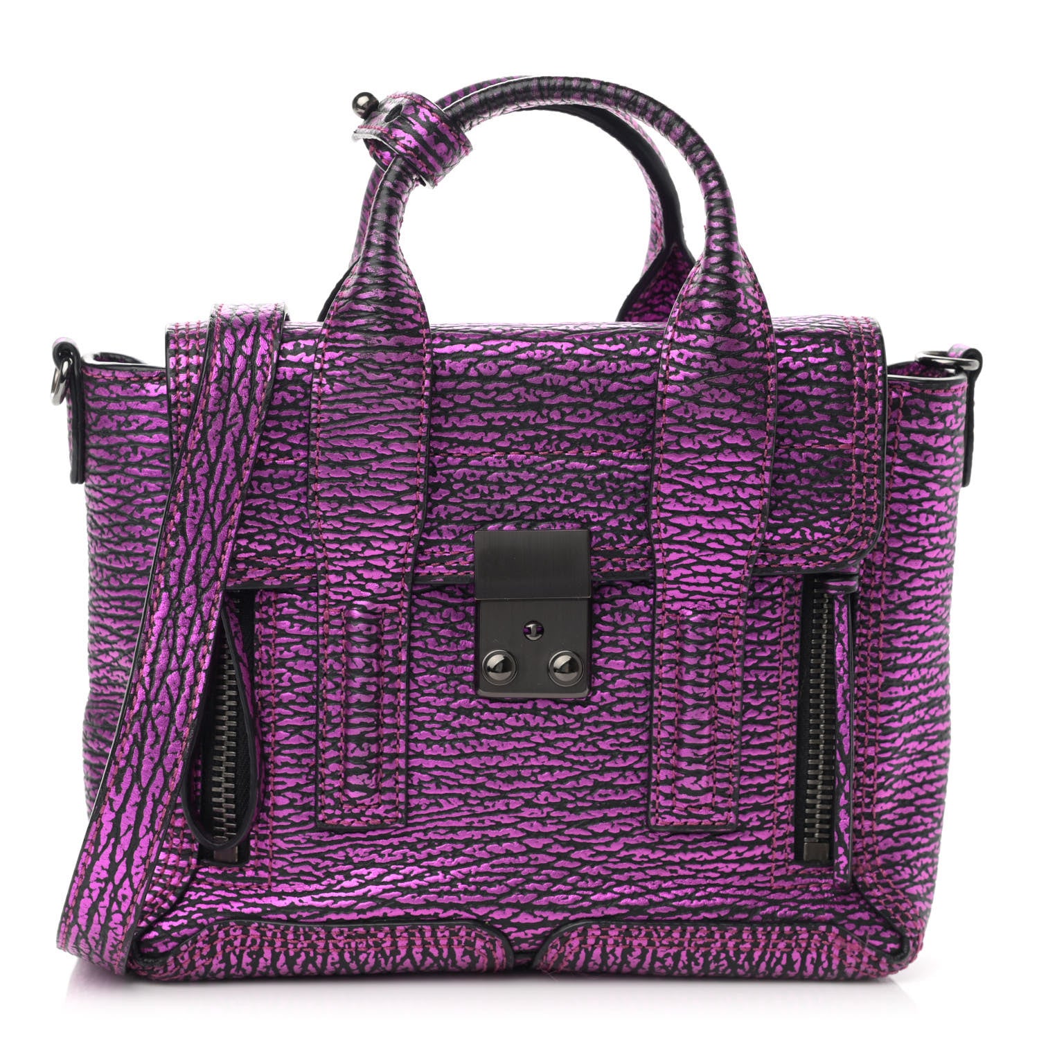 3.1 Phillip Lim Metallic Textured Calfskin Mini Pashli Satchel Purple 1 of 12