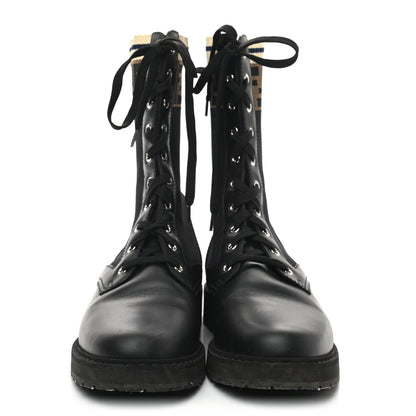 Fendi Calfskin Stretch Fabric Rockoko Biker Boots 41 Tobacco Black Marino 2 of 10