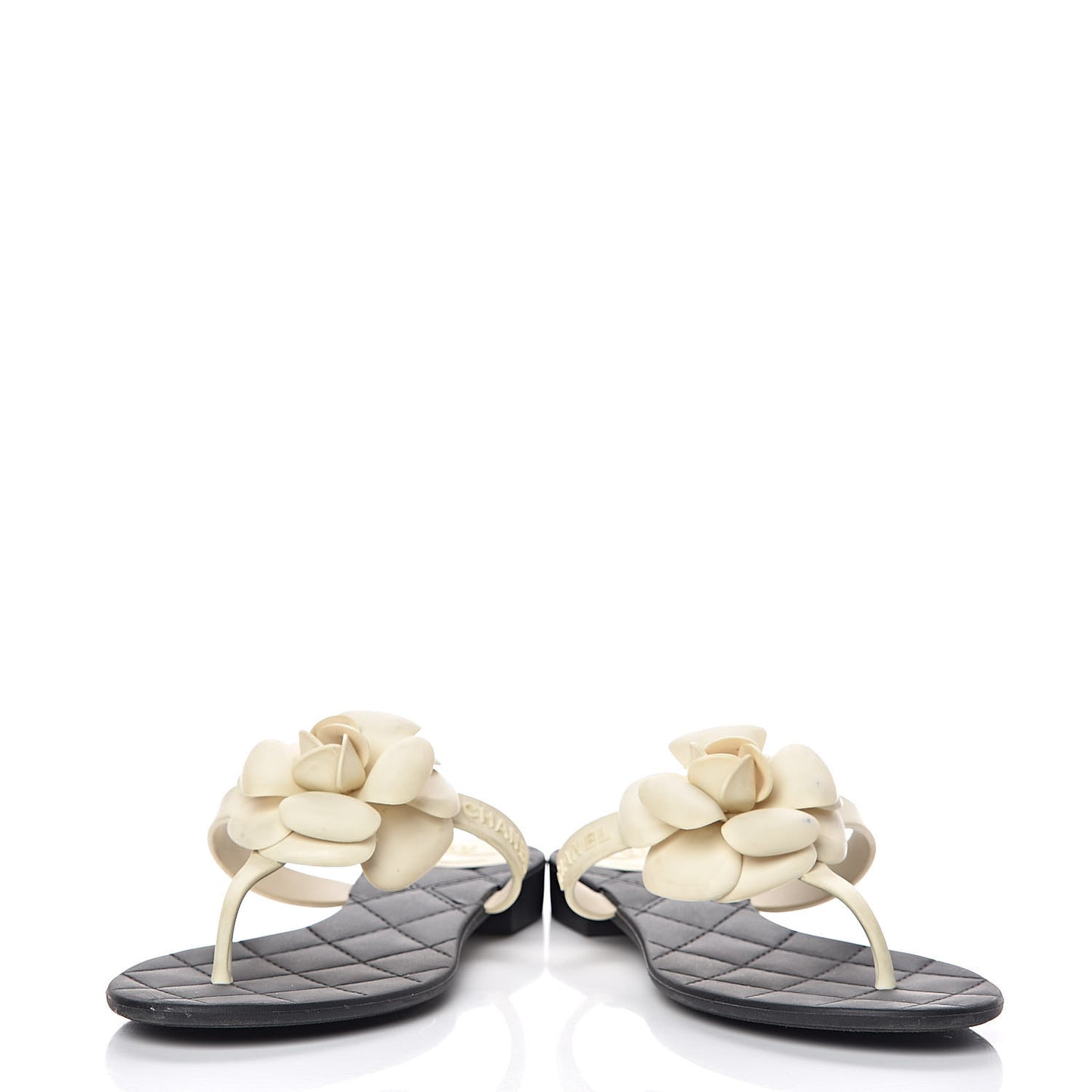 Jelly Quilted Camellia Thong Sandals 39 Black White