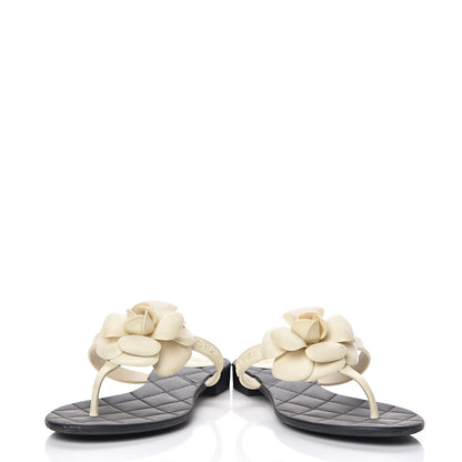 Chanel Jelly Quilted Camellia Thong Sandals 39 Black White 6 of 13