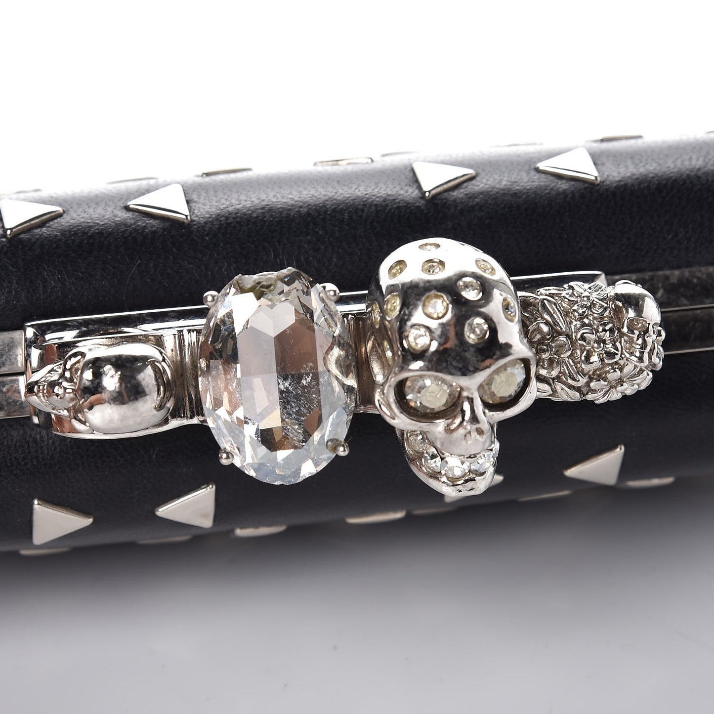 Nappa Studded Skull Knuckle Box Clutch Black