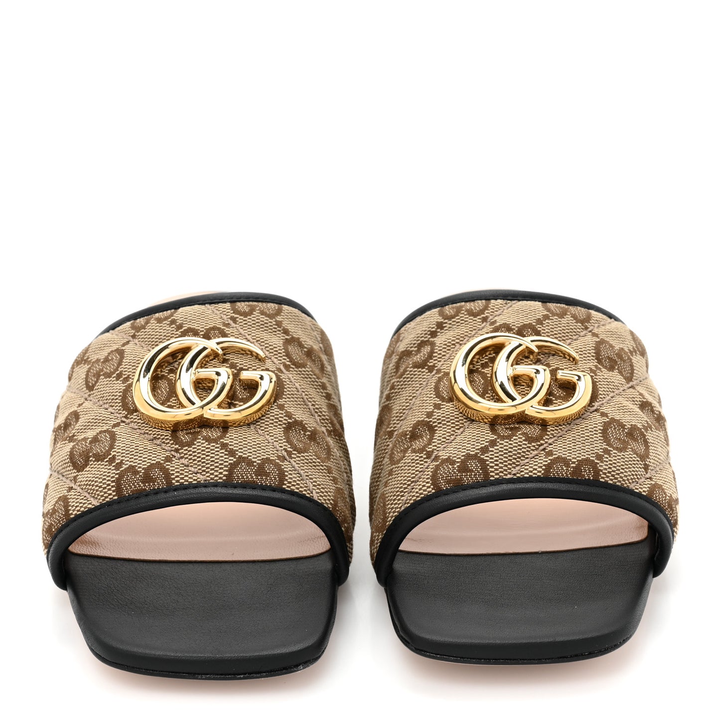 Monogram Matelasse Diagonal GG Marmont Flat Slide Sandals 36 Beige Ebony Black
