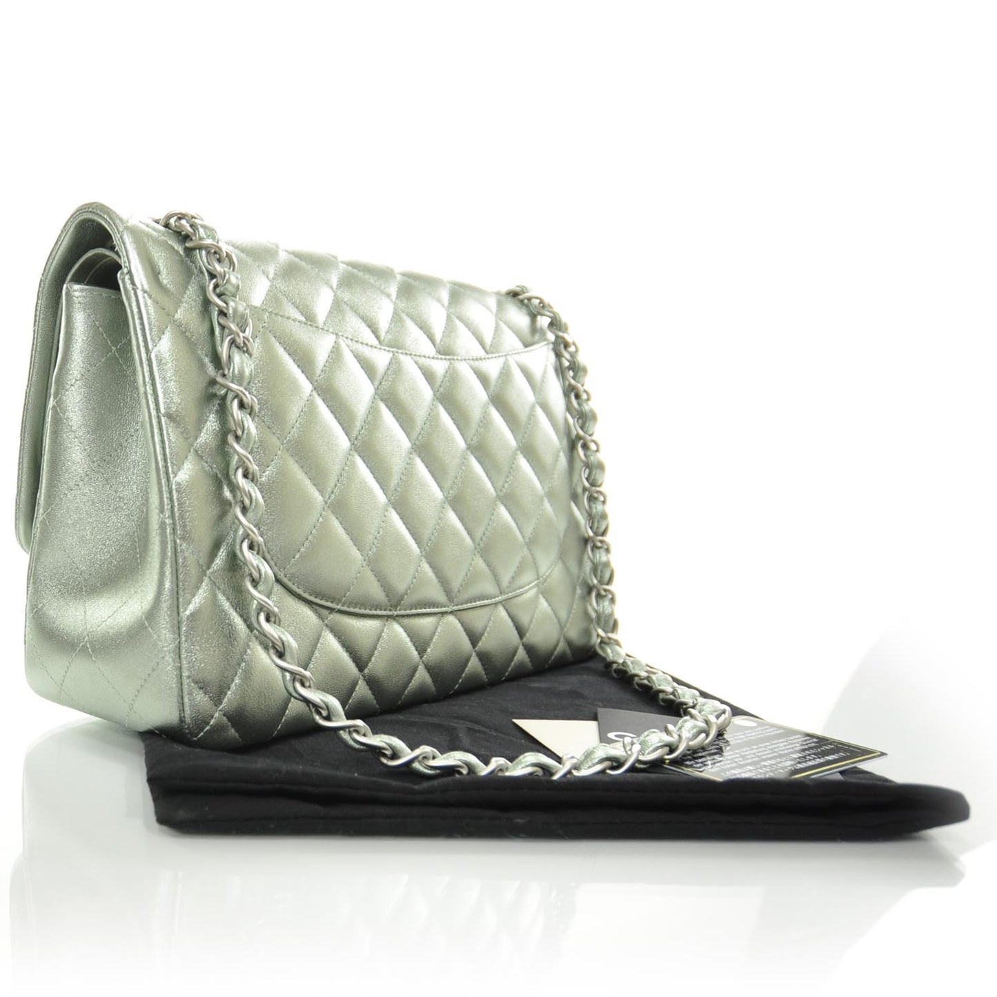 Lambskin Quilted Jumbo Flap Metallic Teal