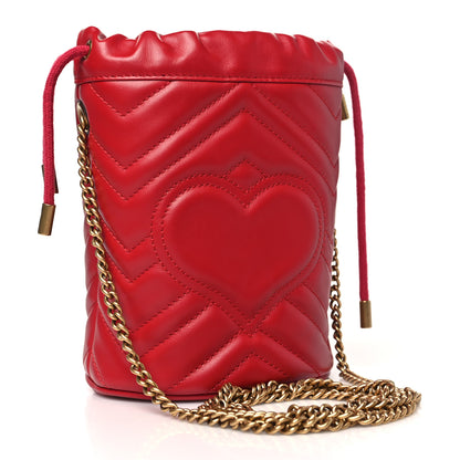 Gucci Calfskin Matelasse Mini GG Marmont 2.0 Bucket Bag Hibiscus Red 3 of 11