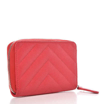 Chanel Caviar Chevron Quilted Zip Coin Purse Light Red 3 of 8