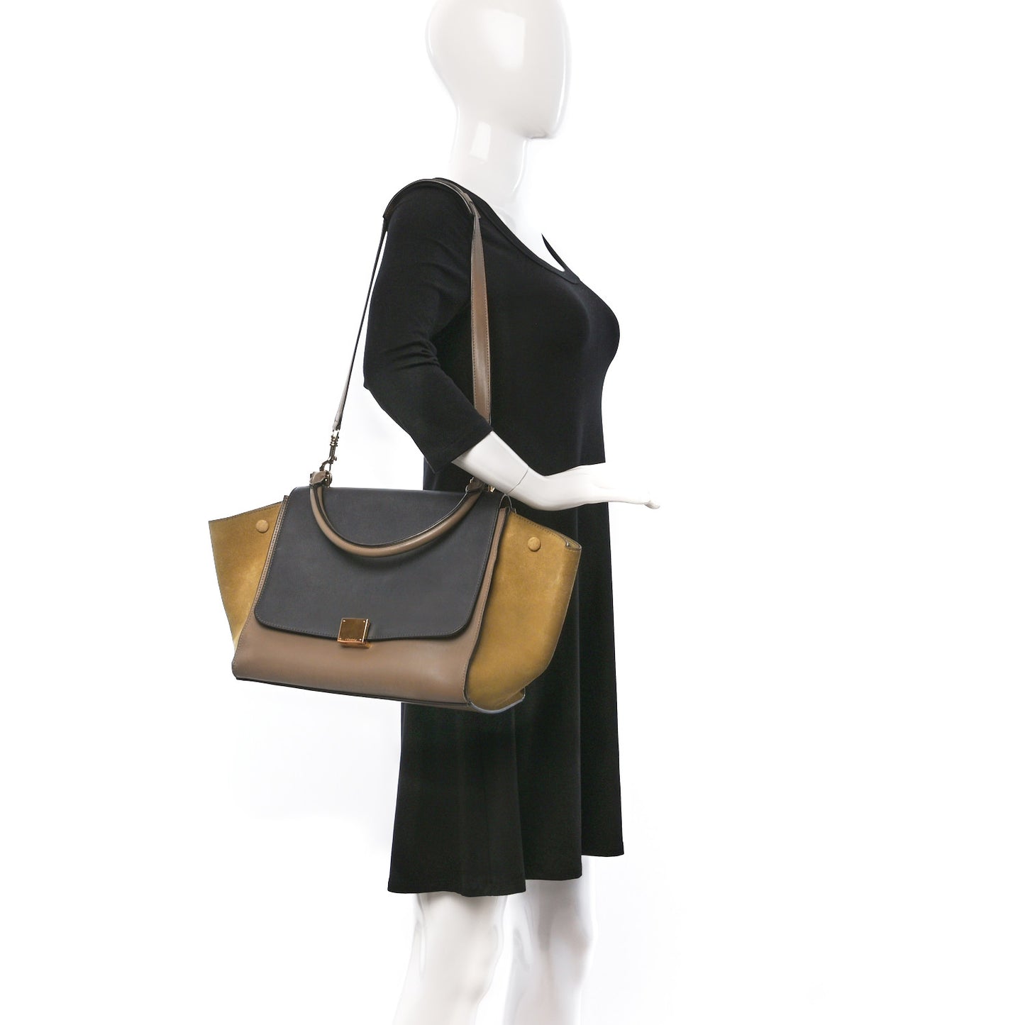 Calfskin and Suede Small Tri-Color Trapeze Navy