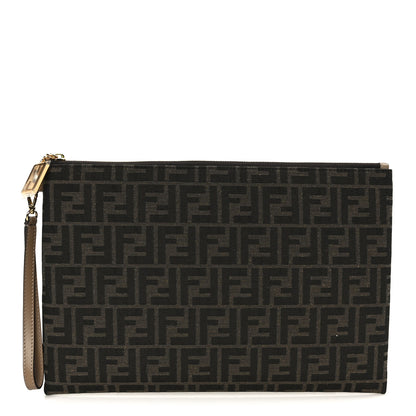 Fendi Fabric Jacquard FF Large Flat Pouch Tobacco Moro Sand 1 of 9