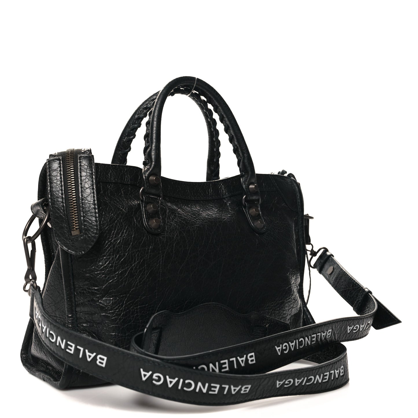 Agneau Classic Hardware S City Logo Strap Black White