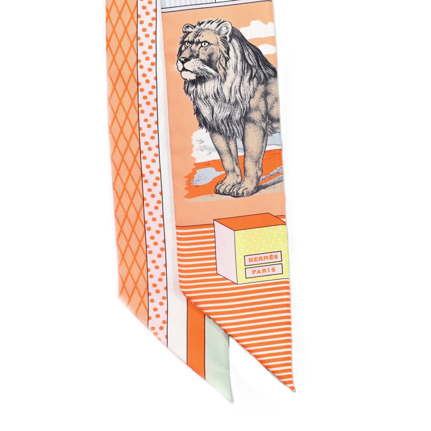 Hermes Silk Twilly Grand Theatre Nouveau Abricot Orange Jaune 2 of 4