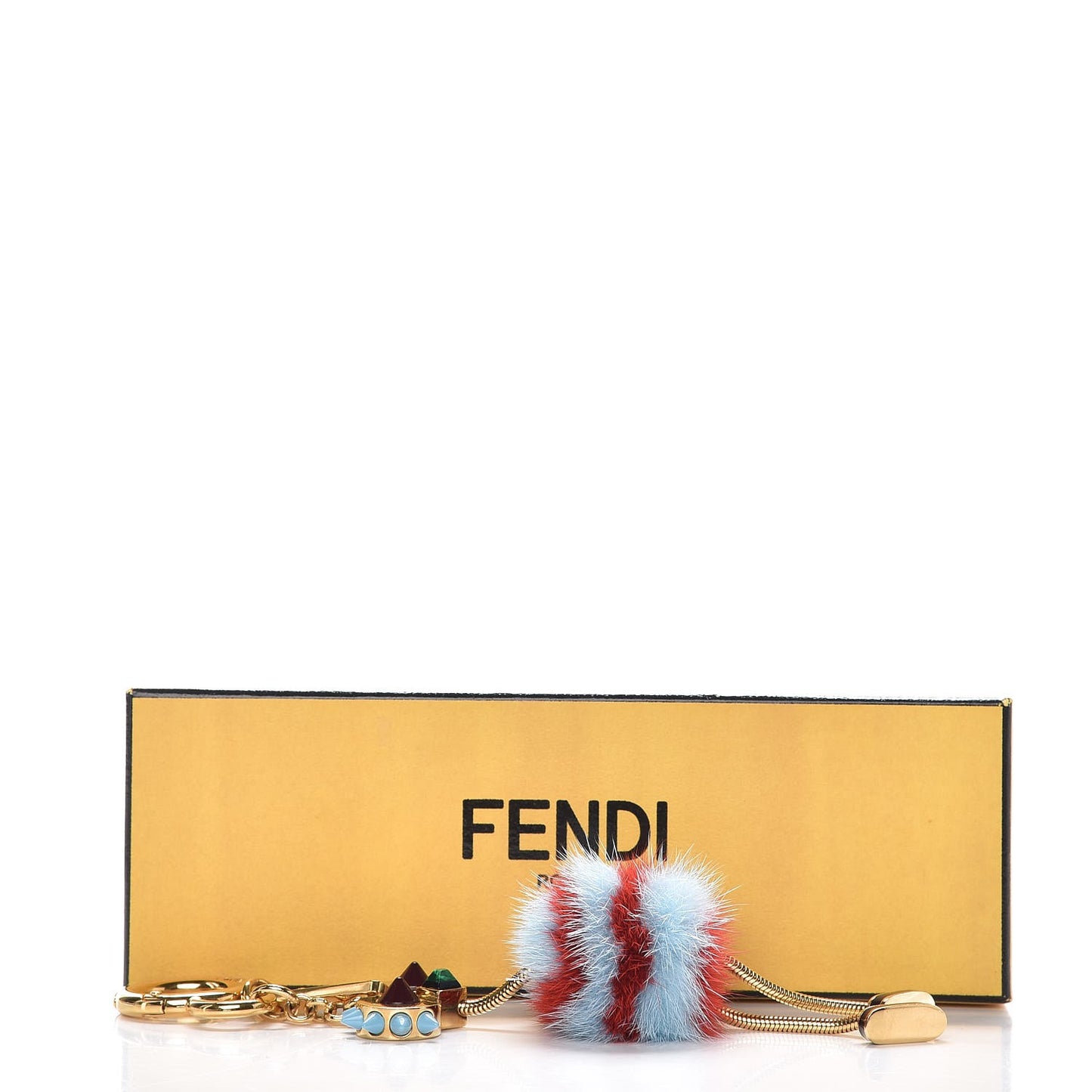 Mink Fur Ostrich Bag Charm Light Blue Red