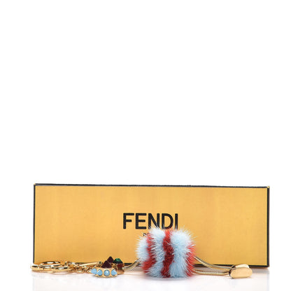 Fendi Mink Fur Ostrich Bag Charm Light Blue Red 5 of 5