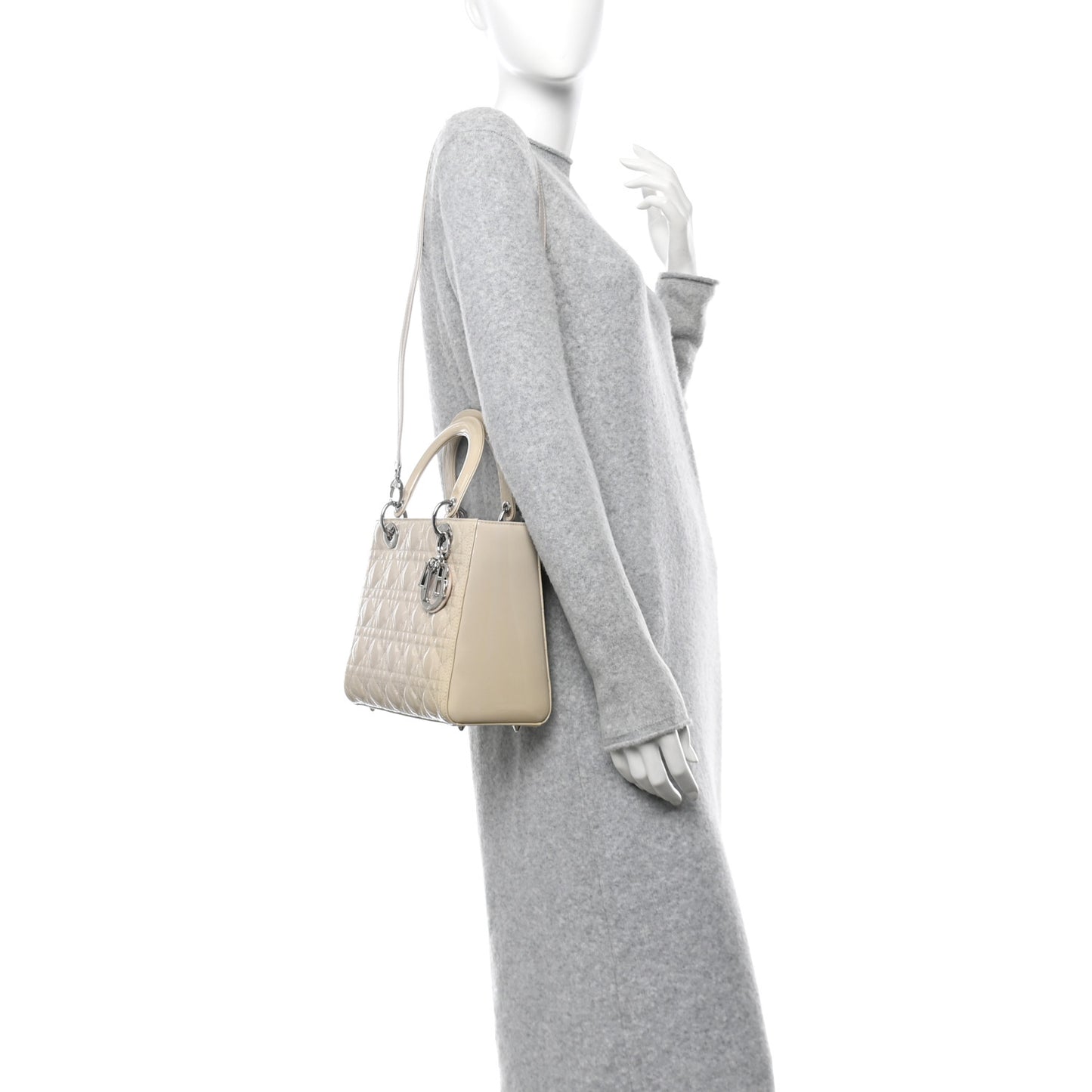 Patent Cannage Medium Lady Dior Beige