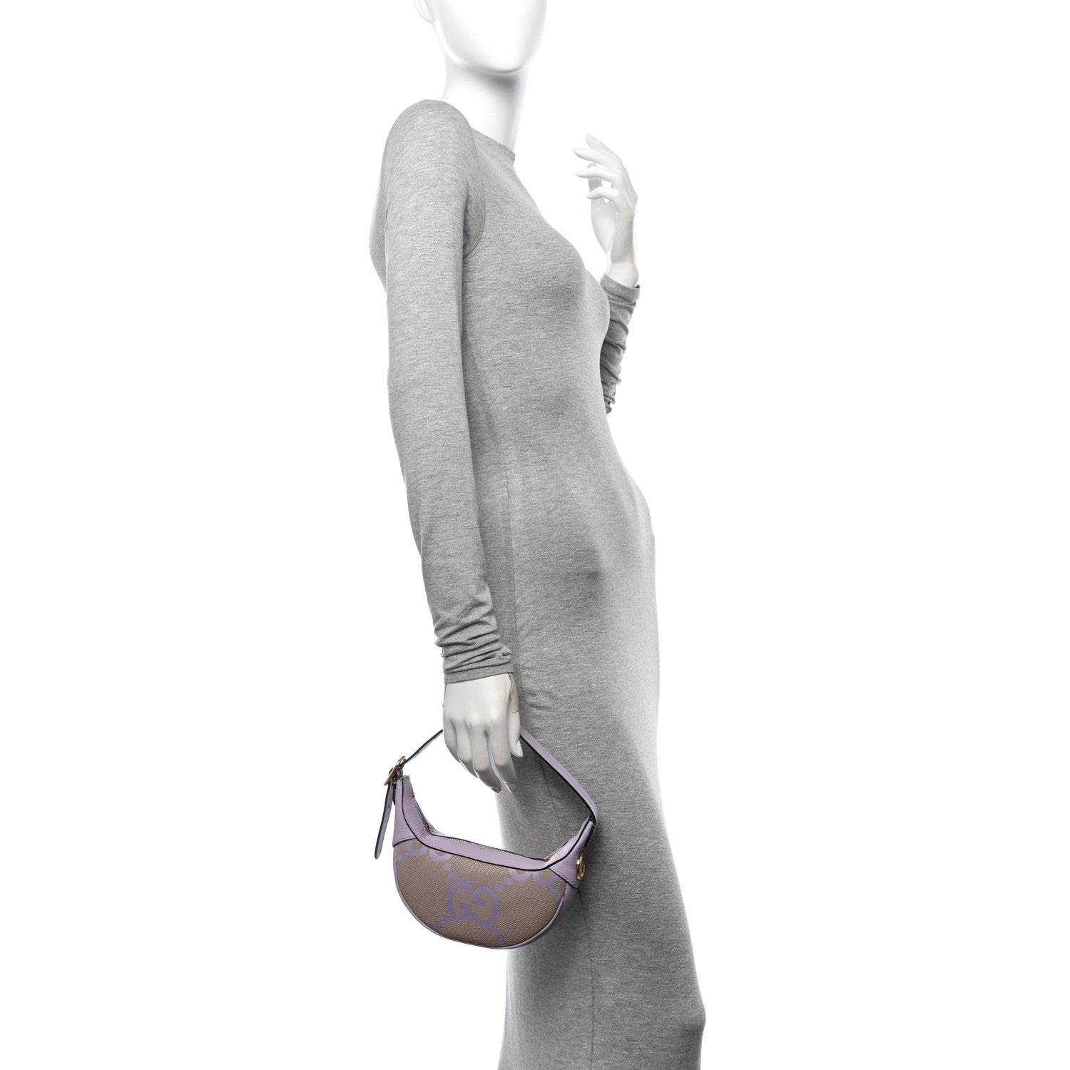 Gucci Monogram Jumbo GG Textured Dollar Calfskin Mini Ophidia Half Moon Hobo Beige Lapis 2 of 10