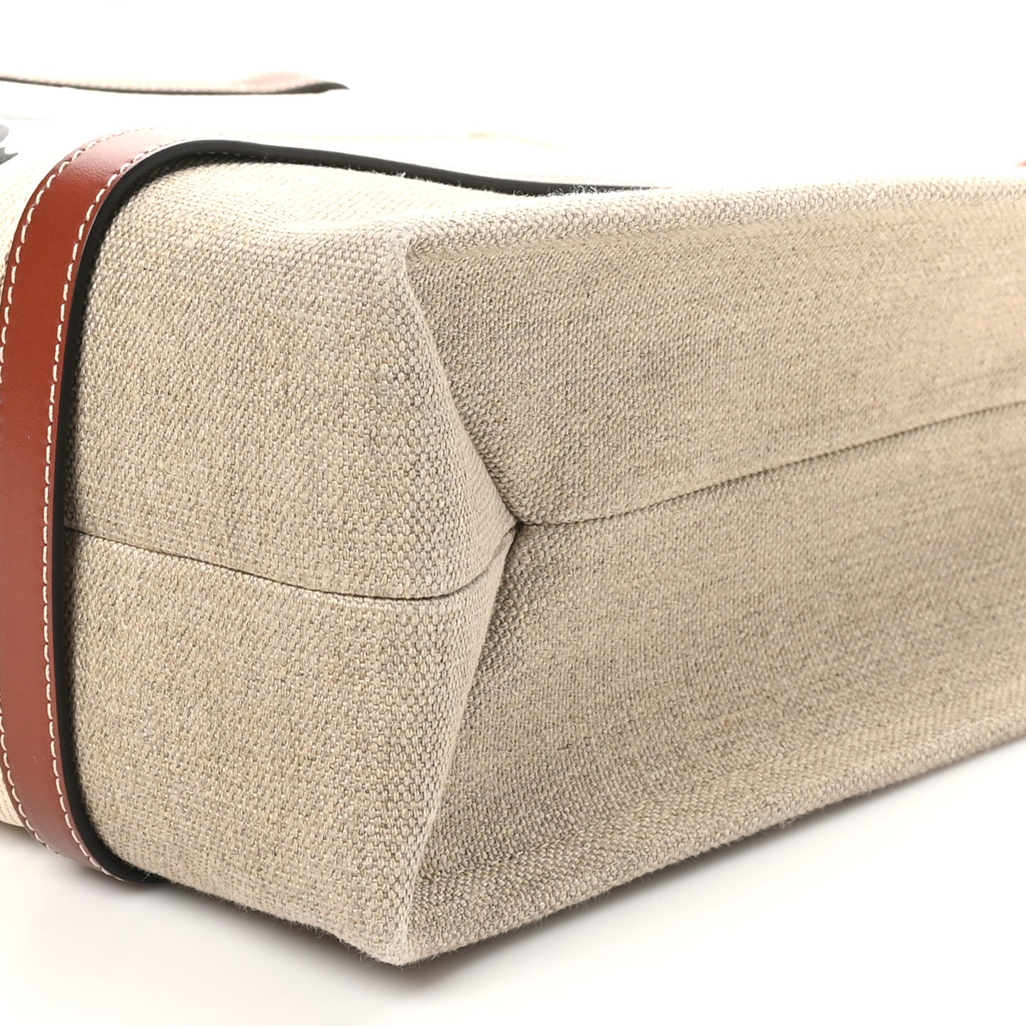 Linen Calfskin Medium Woody Ribbon Tote White Brown