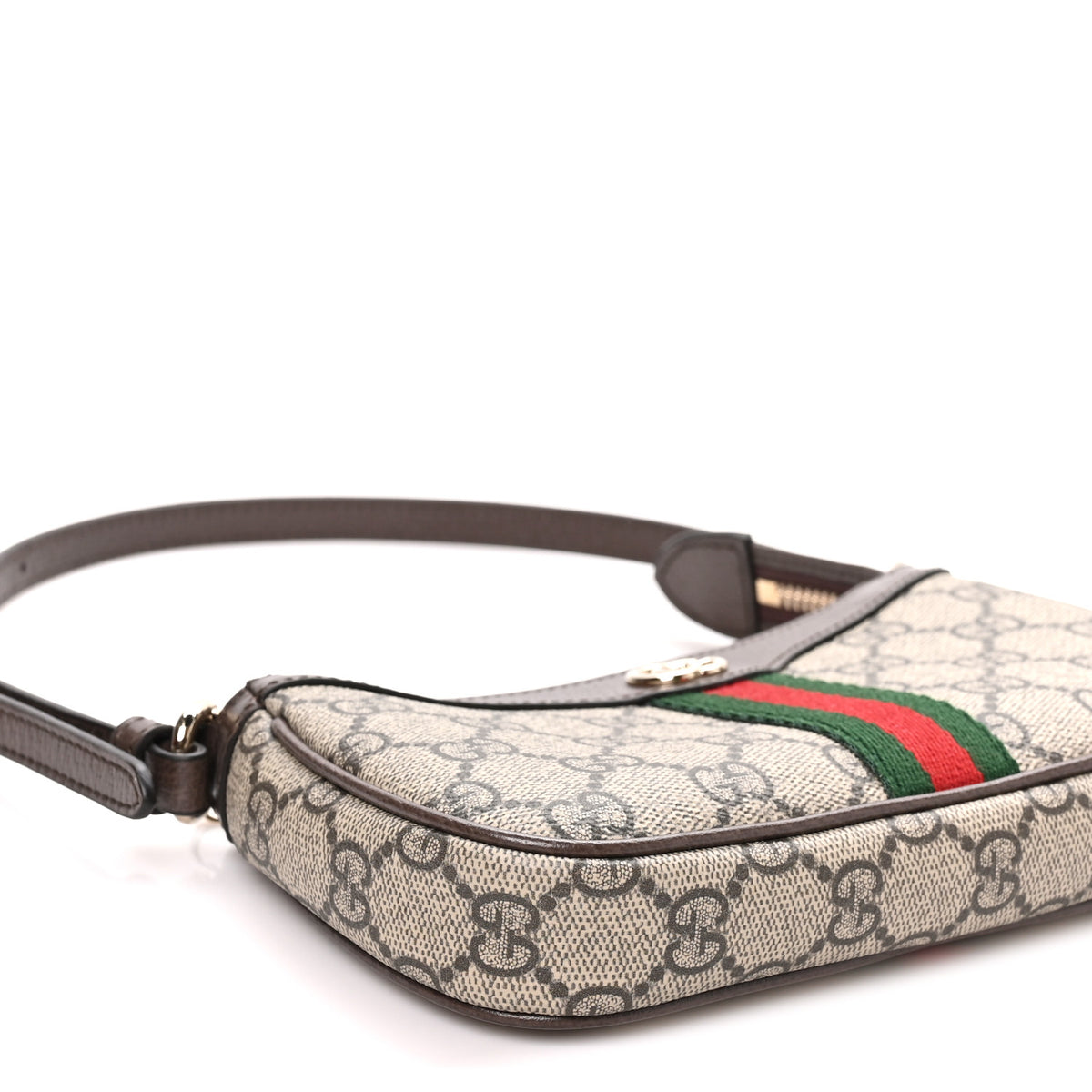 Gucci GG Supreme Monogram Textured Dollar Calfskin Web Mini Ophidia Shoulder Bag Beige Ebony New Acero 9 of 11