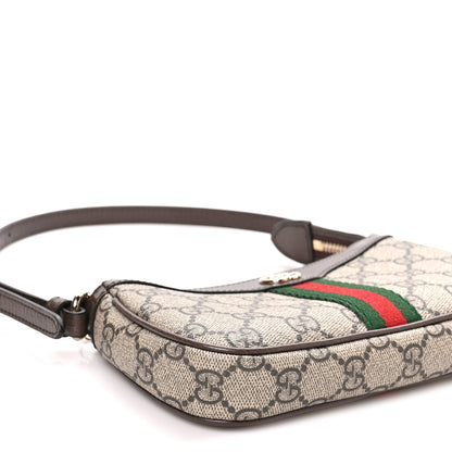 Gucci GG Supreme Monogram Textured Dollar Calfskin Web Mini Ophidia Shoulder Bag Beige Ebony New Acero 9 of 11