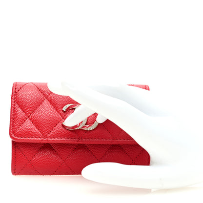 Chanel Caviar Quilted Crystal Enamel CC Card Holder Red 2 of 8
