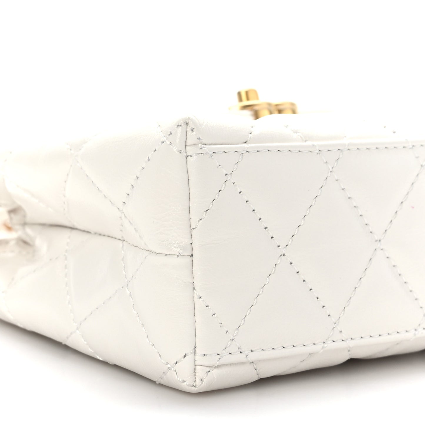 Shiny Aged Calfskin Quilted Nano Kelly Shopper White