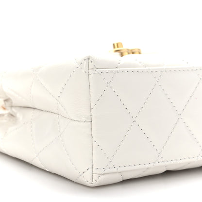 Chanel Shiny Aged Calfskin Quilted Nano Kelly Shopper White 8 of 10