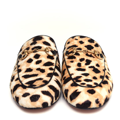 Gucci Calf Hair Leopard Print Womens Princetown Slippers 35 Naturale Black 5 of 11