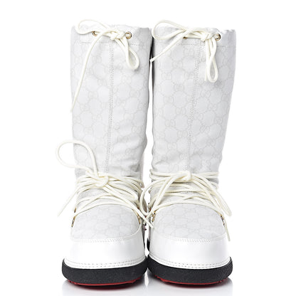 Gucci Monogram GG Lace Up Snow Boots 37 White 2 of 10