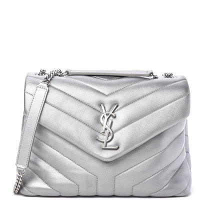 Saint Laurent Metallic Calfskin Y Quilted Monogram Small Loulou Chain Satchel Silver 1 of 10