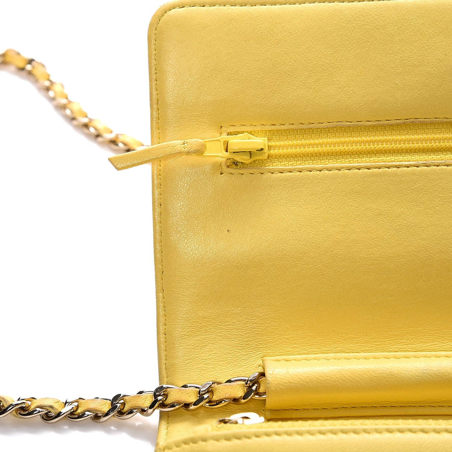 Lambskin Quilted Wallet on Chain WOC Yellow