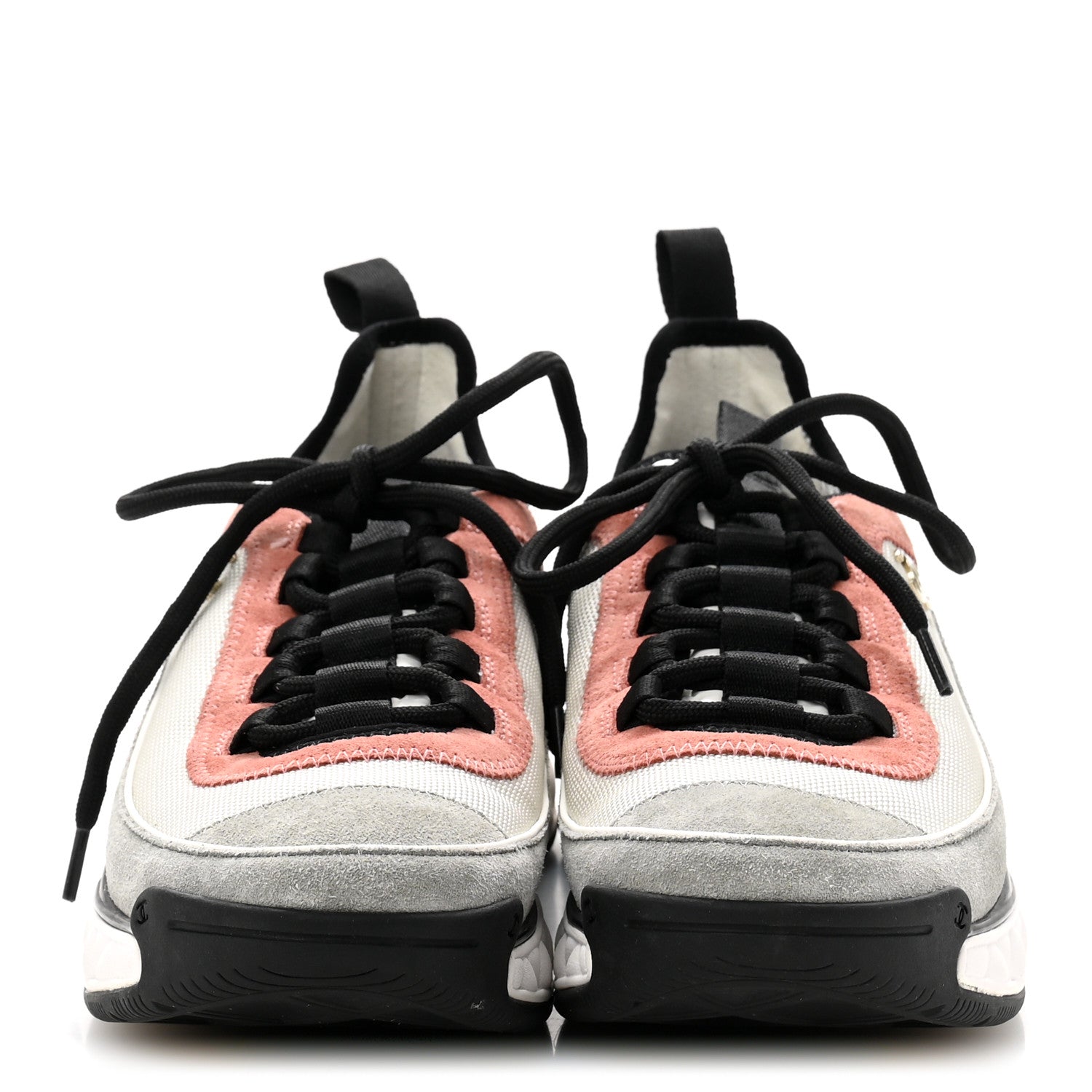 Chanel Fabric Suede CC Sneakers 37.5 White Light Grey Pink 3 of 9