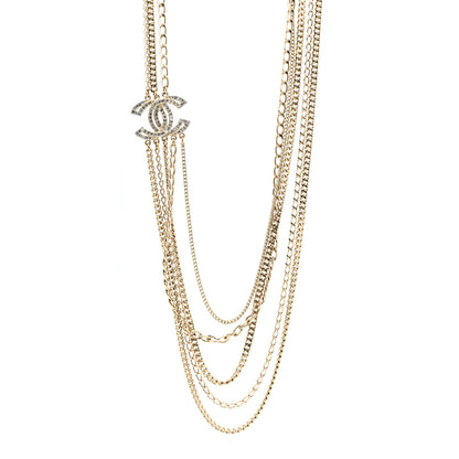 Chanel Multi Strand Chain Baguette Crystal CC Necklace Gold 1 of 7