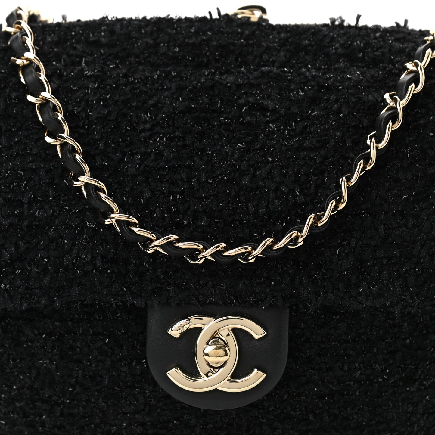 Tweed Coco Beach Convertible Flap Tote Black