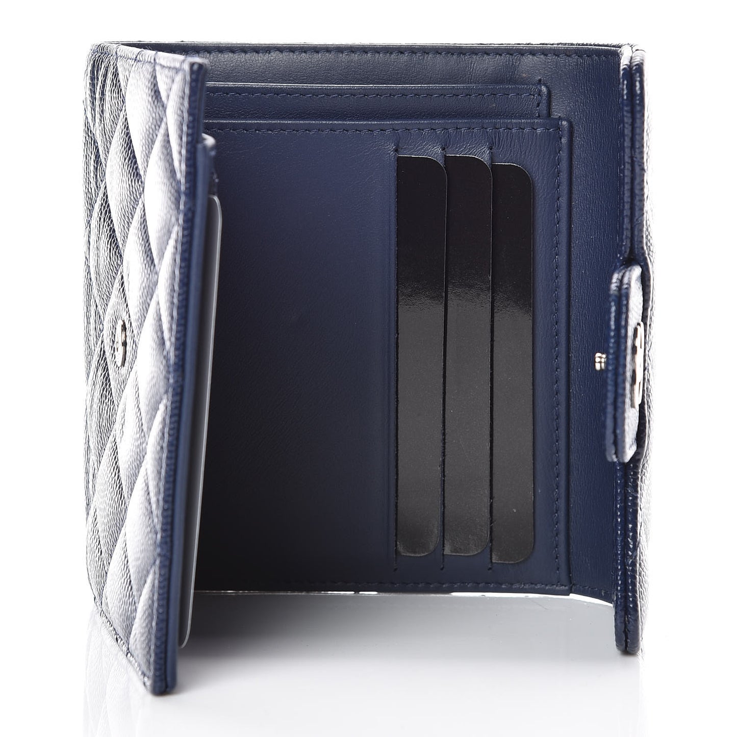 Caviar Quilted Compact Flap Wallet Navy