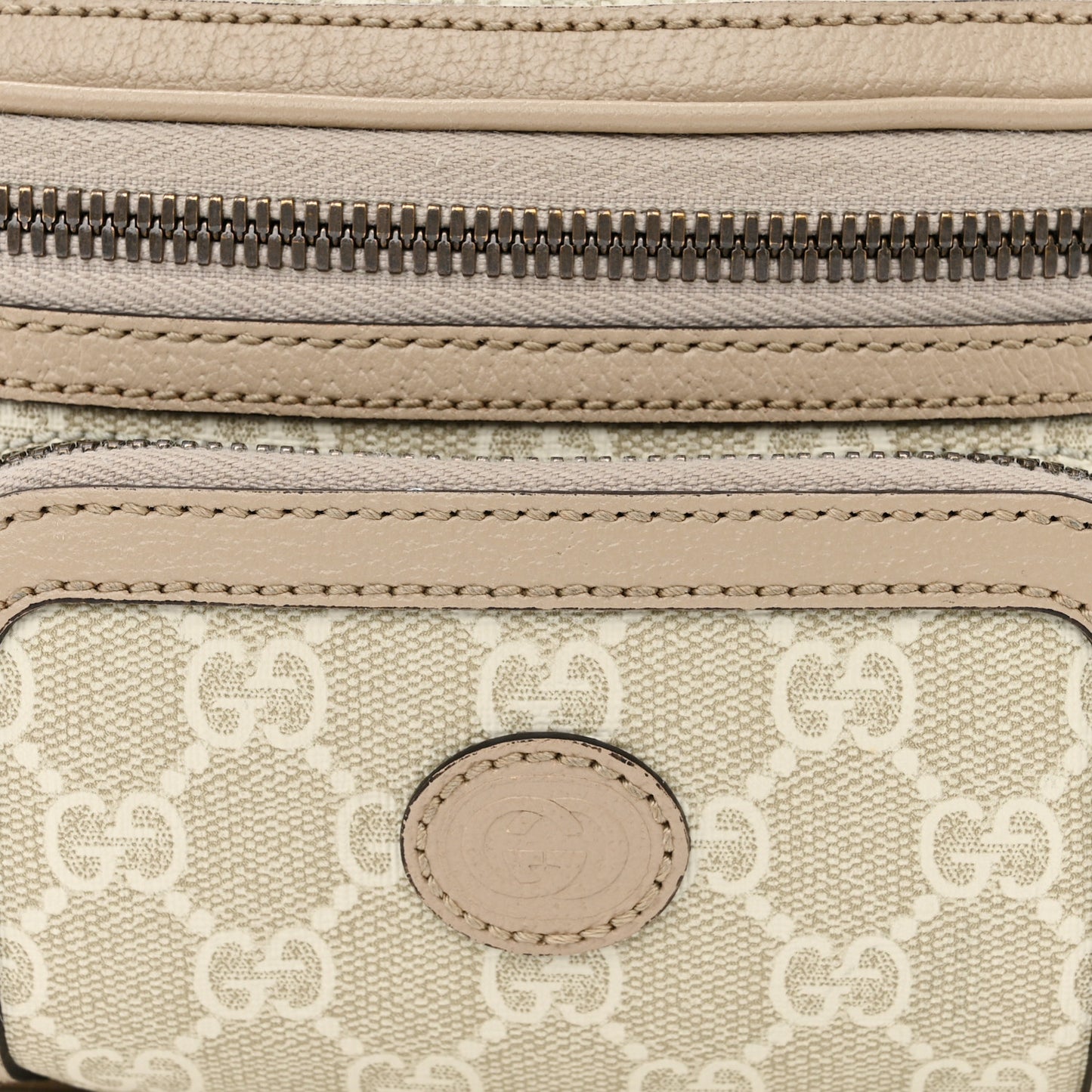 GG Supreme Monogram Textured Calfskin Web Retro Interlocking G Belt Bag Beige Mystic White Oatmeal