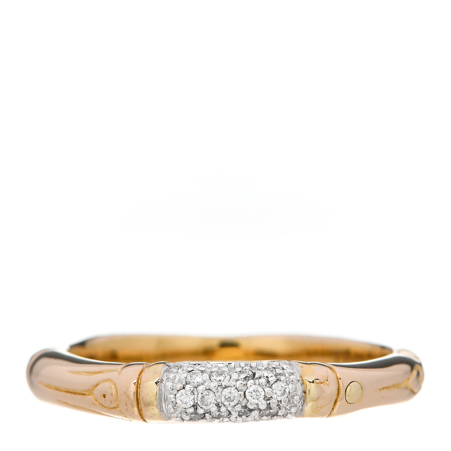 18K Yellow Gold Diamond Bamboo Slim Band Ring 56 7.75