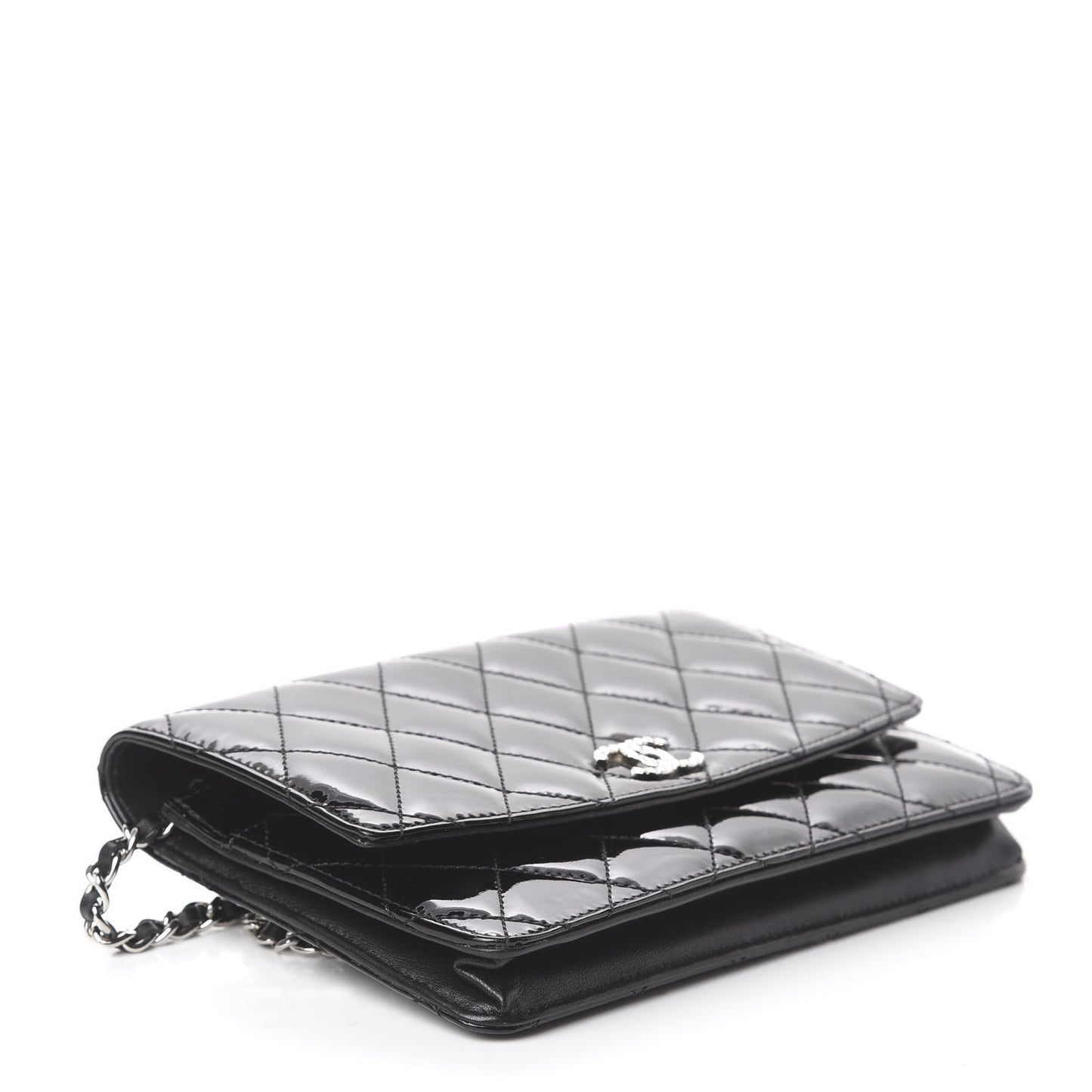 Patent Quilted Brilliant Wallet On Chain WOC Black