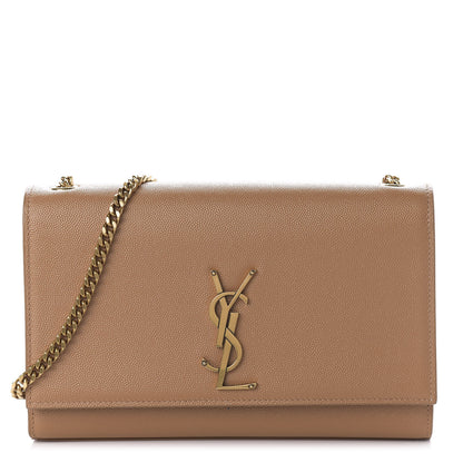Saint Laurent Grain De Poudre Medium Monogram Kate Satchel Dark Beige 1 of 9