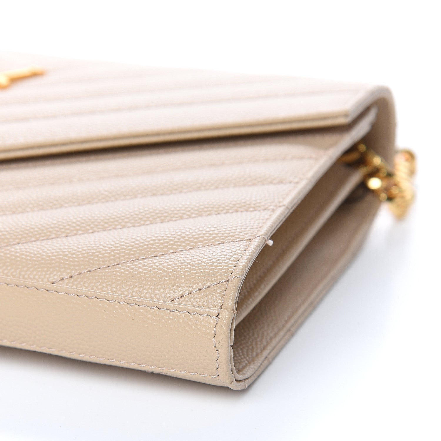 Saint Laurent Grain De Poudre Matelasse Chevron Monogram Chain Wallet Nude Powder 7 of 8