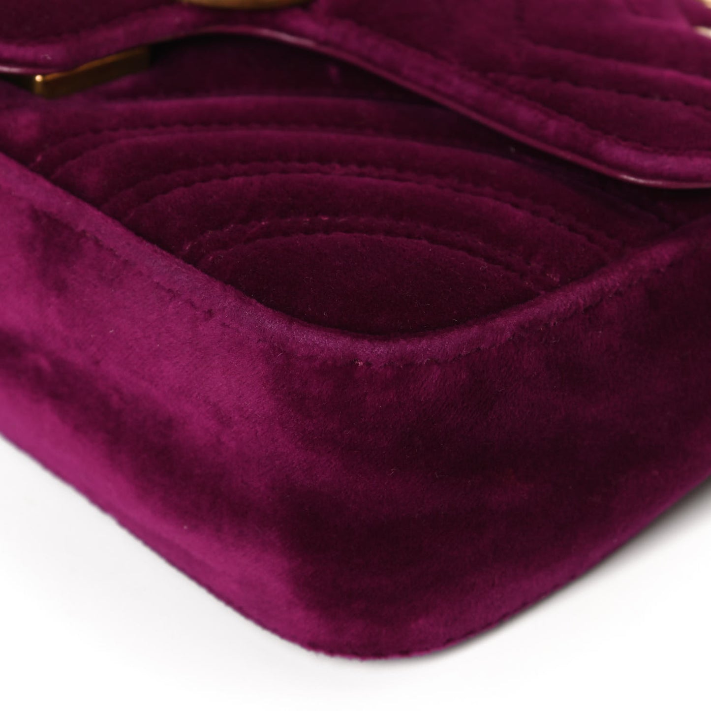 Velvet Matelasse Mini GG Marmont Shoulder Bag Fuchsia Violet Cyclamen