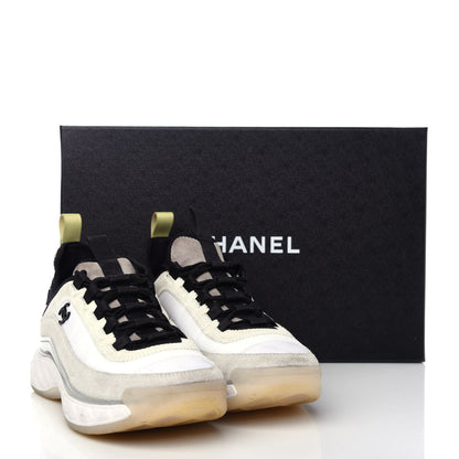 Chanel Fabric Calfskin Suede CC Sneakers 36 White Gray Yellow 11 of 11