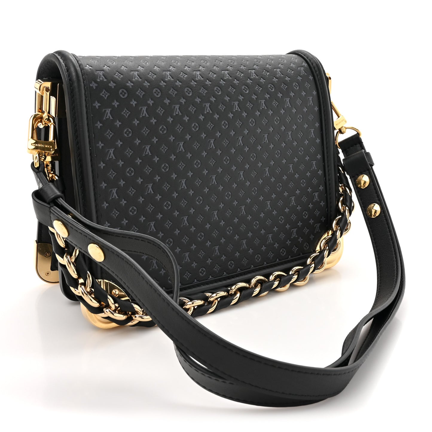 Calfskin Nanogram Embossed Dauphine MM Black