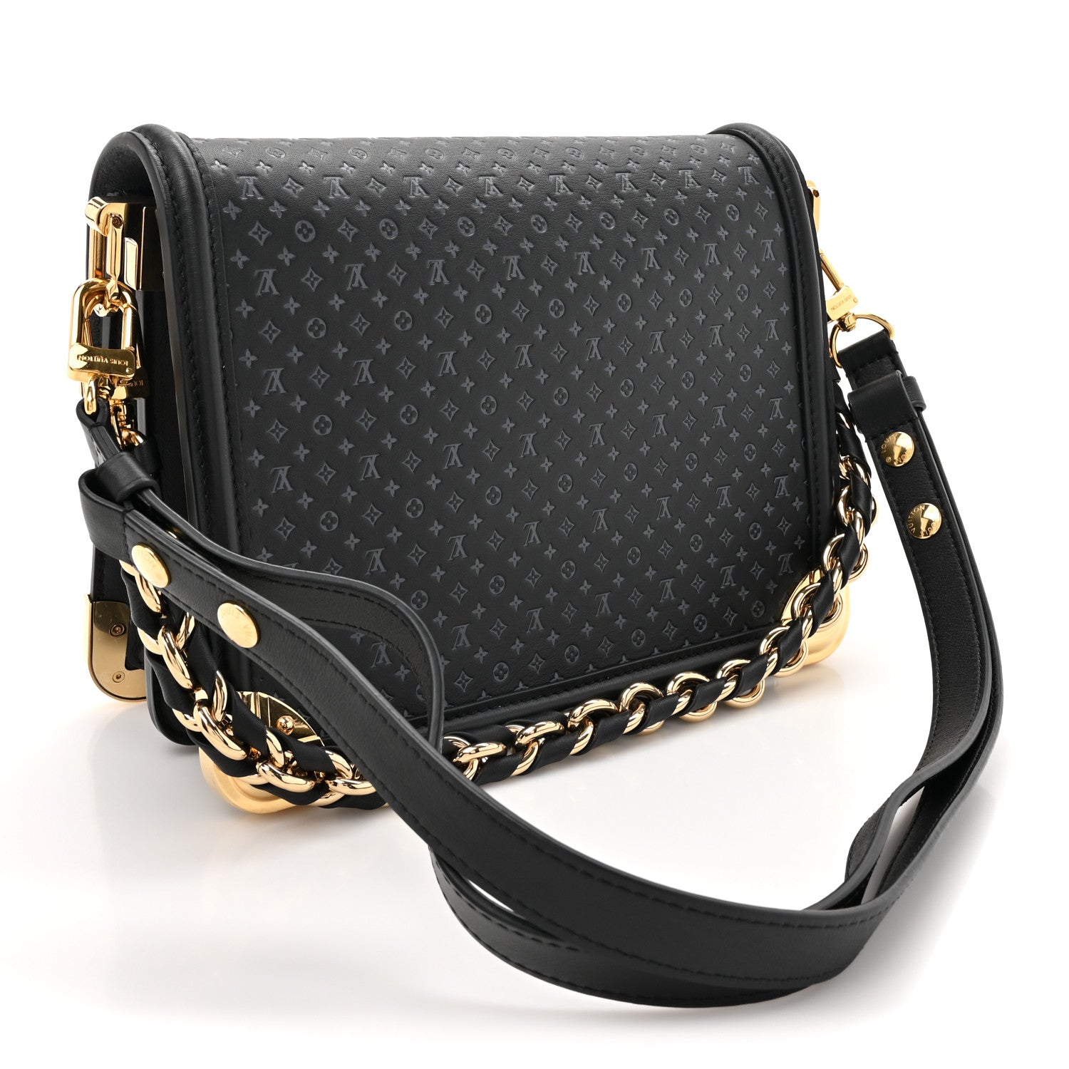 Louis Vuitton Calfskin Nanogram Embossed Dauphine MM Black 3 of 10