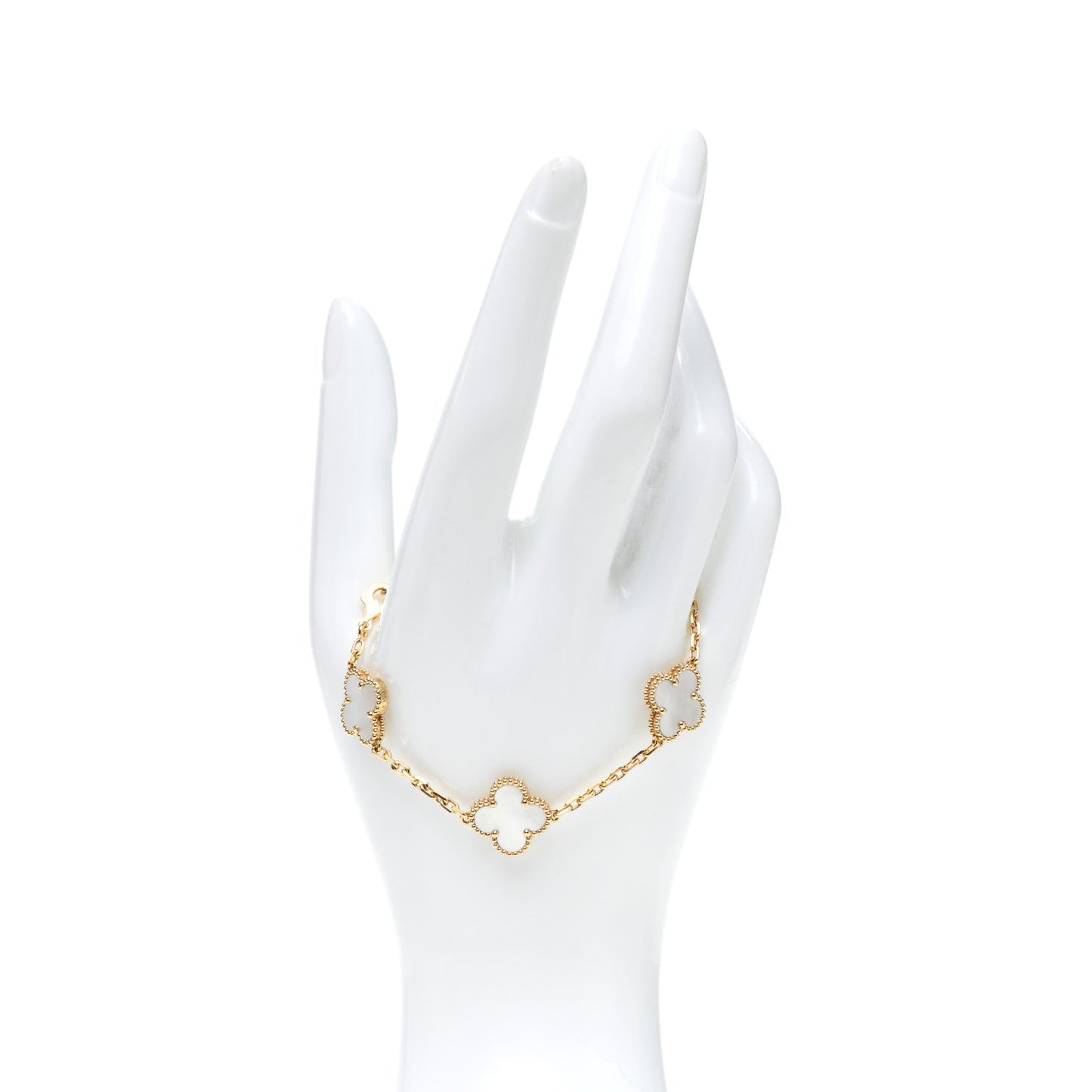 18K Yellow Gold Mother of Pearl 5 Motifs Vintage Alhambra Bracelet