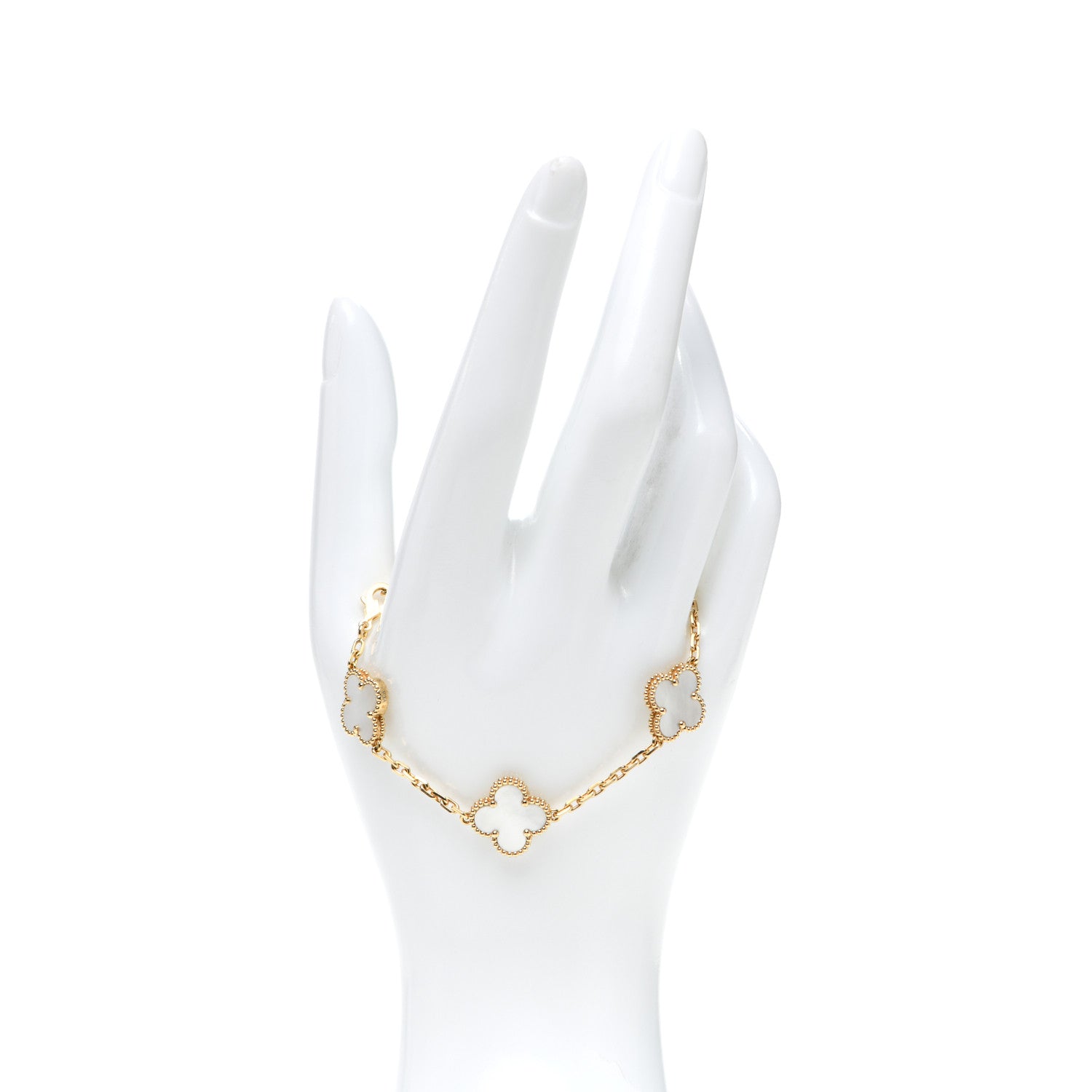 Van Cleef & Arpels 18K Yellow Gold Mother of Pearl 5 Motifs Vintage Alhambra Bracelet 2 of 7