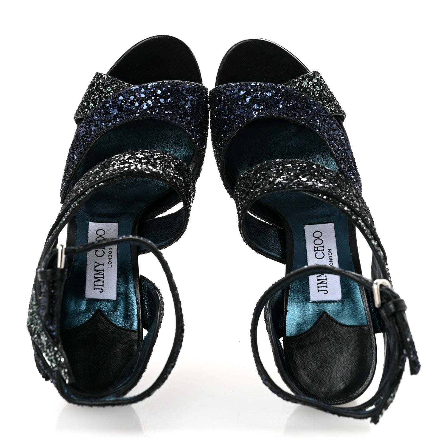 Jimmy Choo Coarse Glitter Falcon 100 Sandals 38.5 Navy Mix 2 of 10