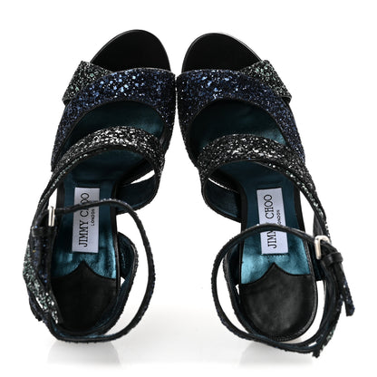 Jimmy Choo Coarse Glitter Falcon 100 Sandals 38.5 Navy Mix 2 of 10