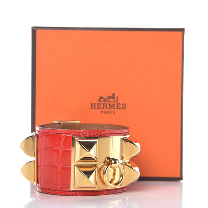 Hermes Shiny Alligator Collier De Chien CDC Bracelet S Geranium 7 of 7