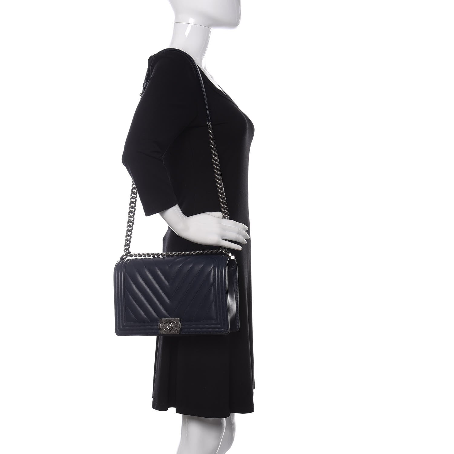 Chanel Lambskin Chevron Quilted New Medium Boy Flap Dark Navy Blue 2 of 12